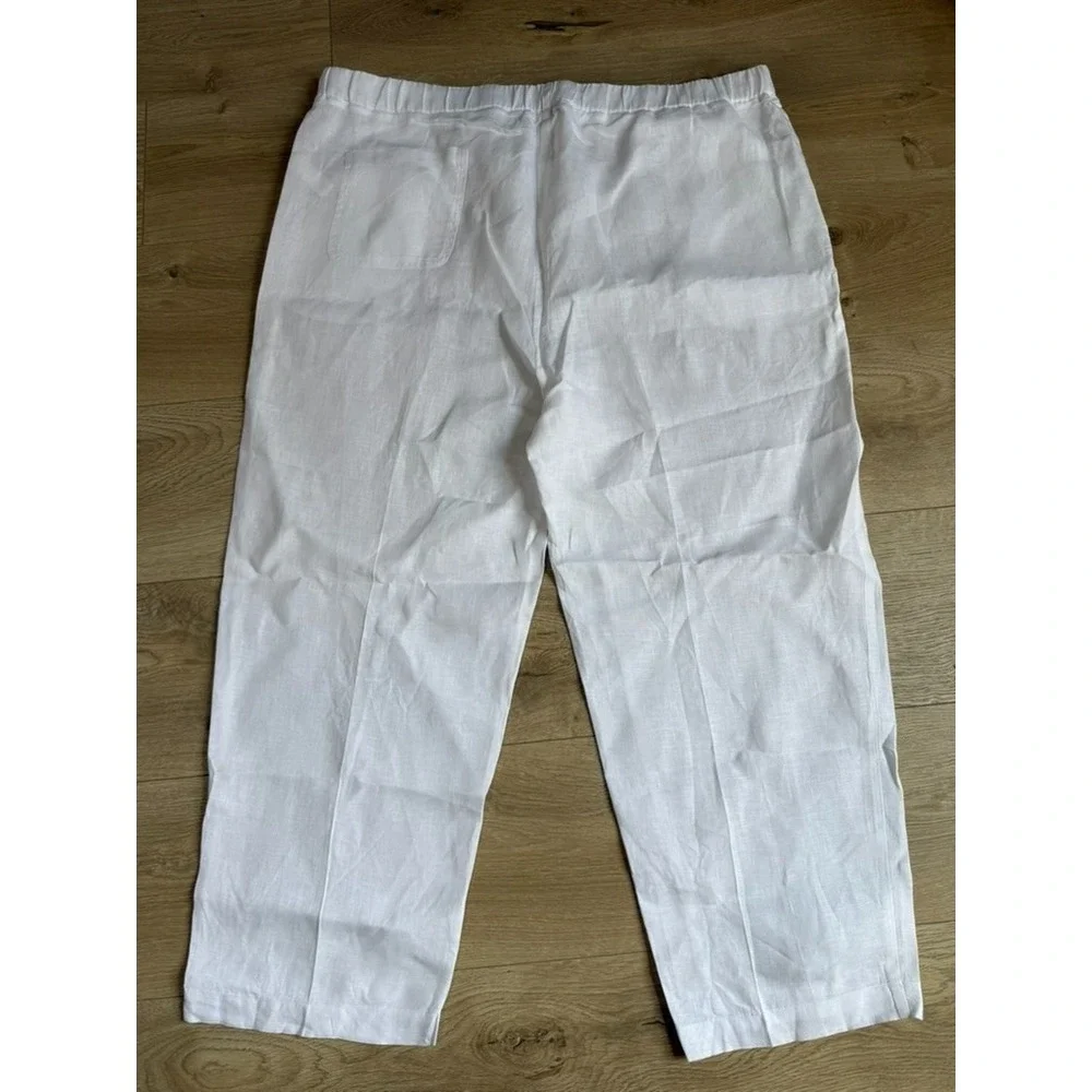 EUC Quince 100% European Linen Pants Womens Size XL White Pull on Quiet Luxury